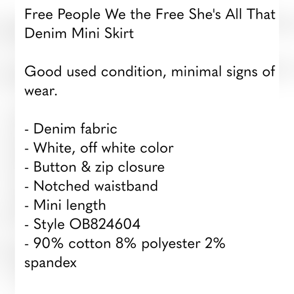 FREE PeopleWe The Free White Denim Shes ALL that Mini Skirt Size 31 - Picture 8 of 8
